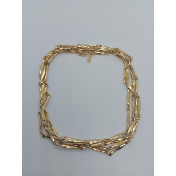 Vintage Monet Twisted Bar Link Gold Tone 54" Chain Necklace - Picture 2 of 6